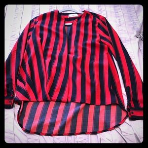 Red and Navy Striped Blouse